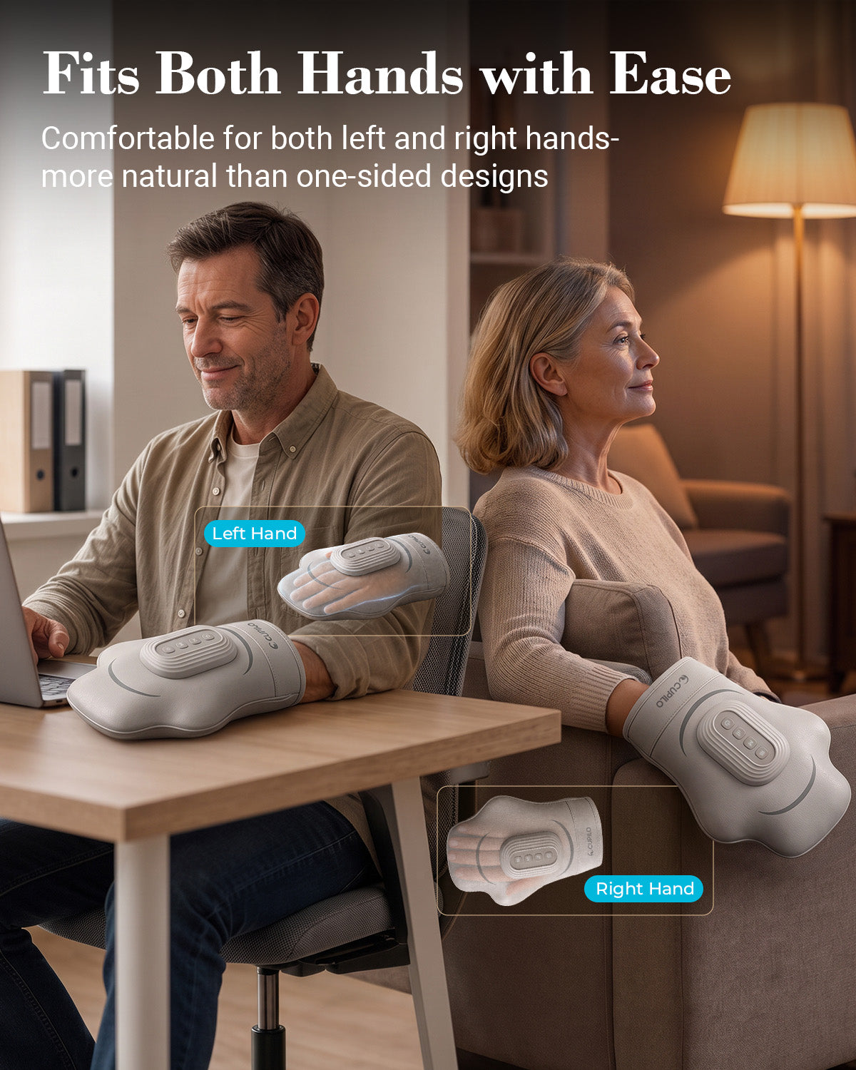 CuPiLo Soft-Shell Hand Massager with Heat and Compression for Arthritis & Carpal Tunnel Relief – Cordless 9-Zone Air Pressure Massager for Left & Right Hands - CPL-4460