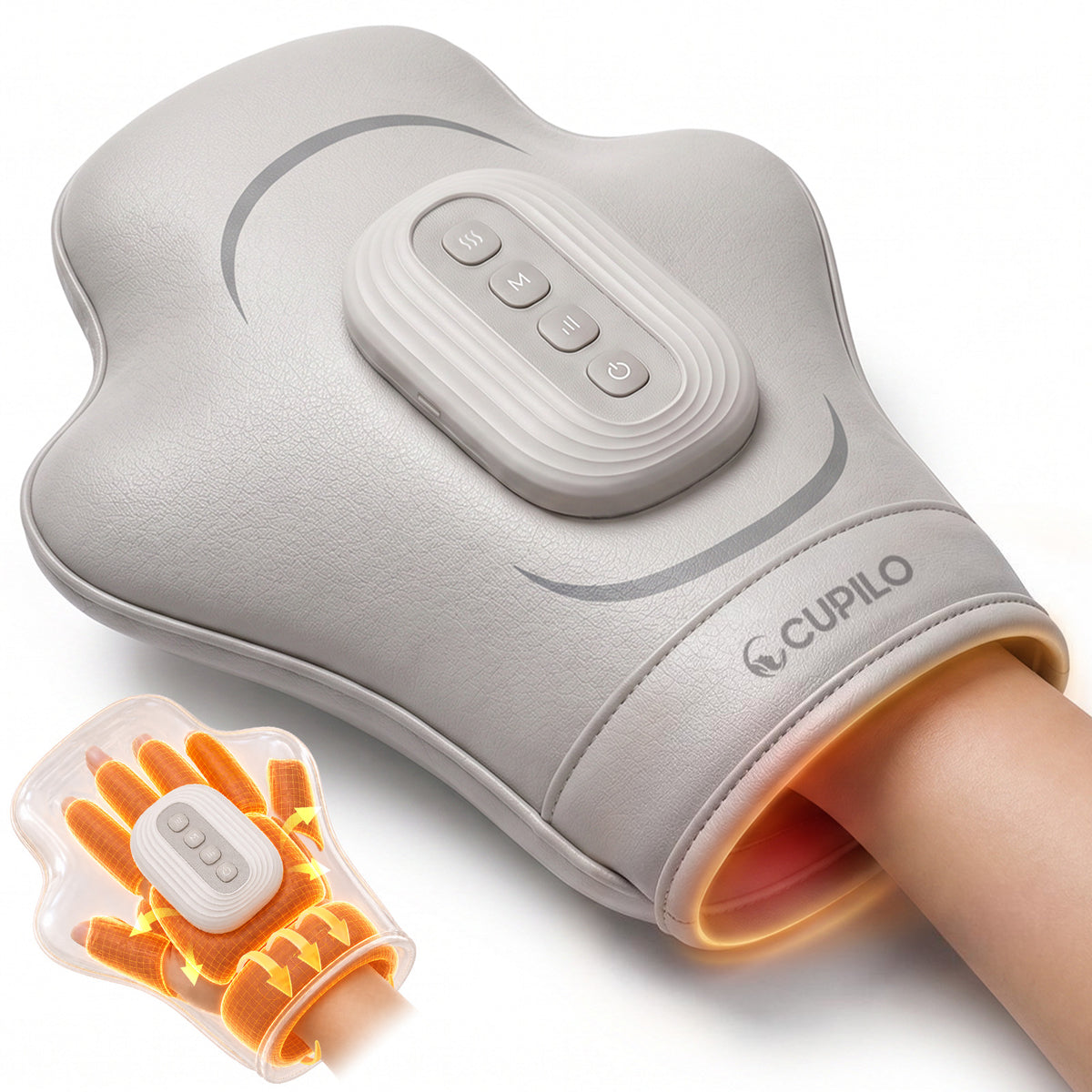 CuPiLo Soft-Shell Hand Massager with Heat and Compression for Arthritis & Carpal Tunnel Relief – Cordless 9-Zone Air Pressure Massager for Left & Right Hands - CPL-4460