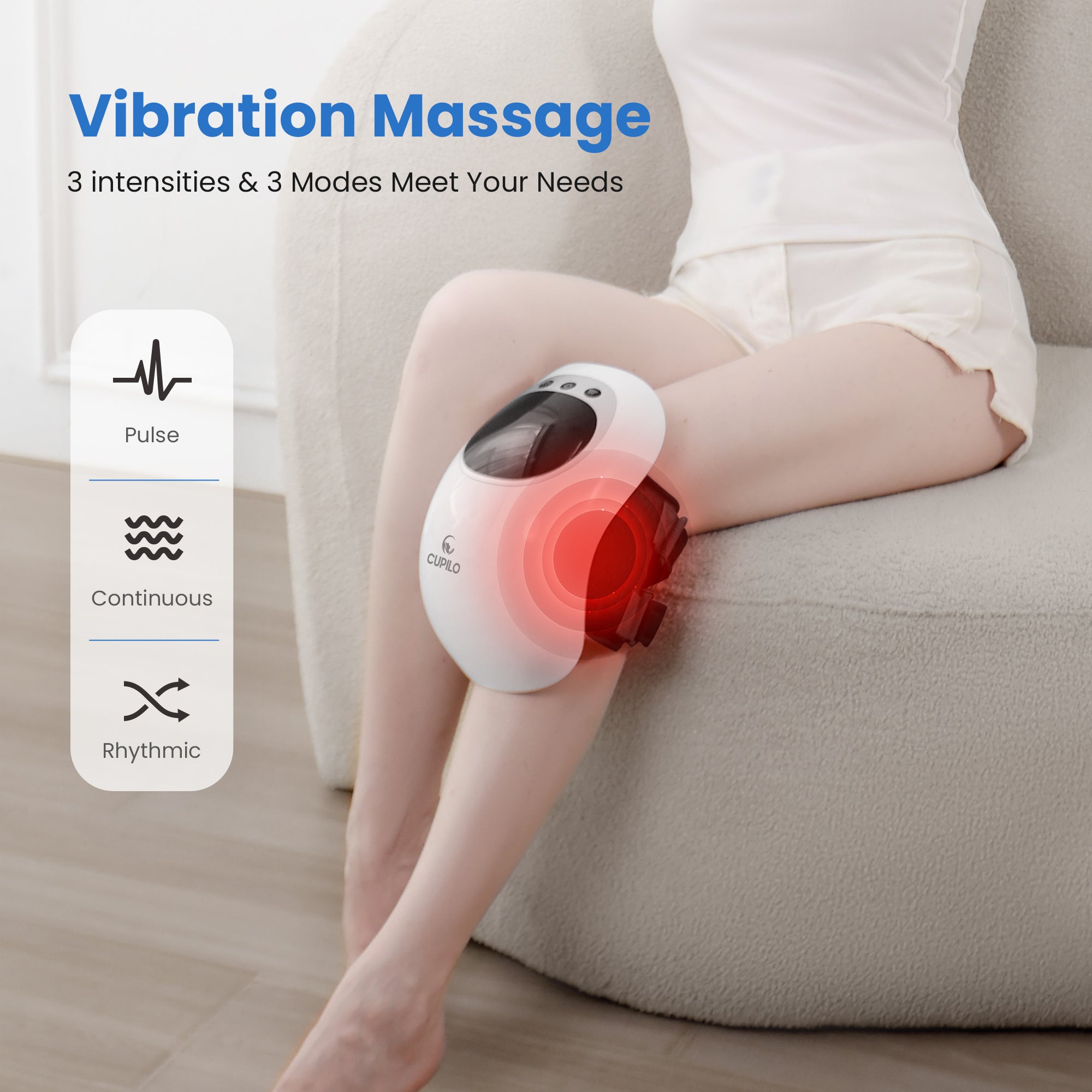 CPL-5530WH-WM Cupilo Knee Massager with heating, Vibrating Heated Knee Brace Wrap, Vibration Knee Heating Pad,3 Adjustable,Gifts for Men,Women