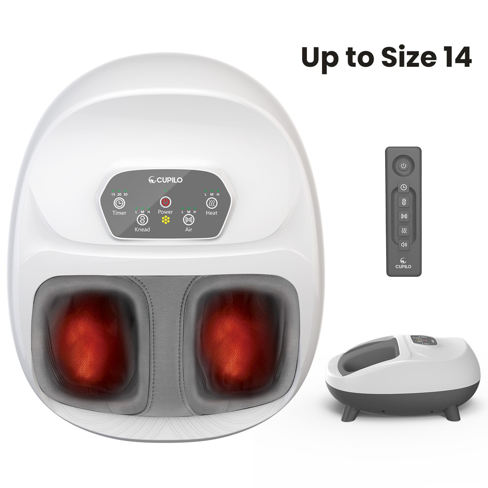 CPL-5549RCWHT-WM Cupilo Shiatsu Foot Massager with Heat for Neuropathy,Foot Blood Circulation, Black,Gifts for Mom Dad Men,Fits Up to 14"