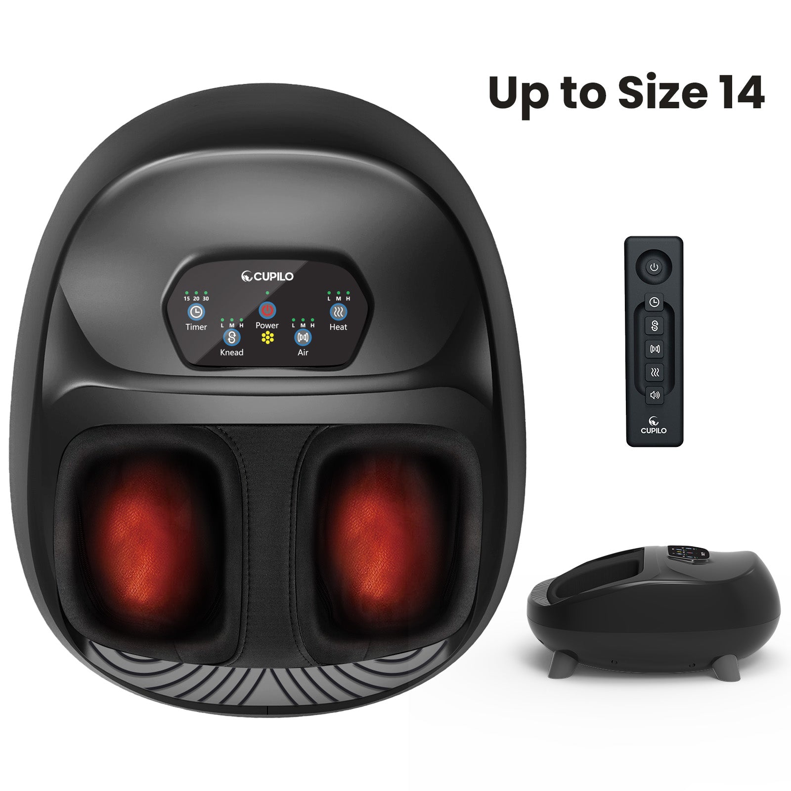 CPL-5549RCBLK-WM Cupilo Foot Massager for Heat, Upgraded Full Shiatsu Foot Massage for Tired Foot Blood Circulation up to size 14, Black,Gifts for Mom Dad Men