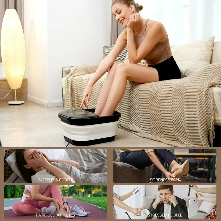 Cupilo Foot Spa Bath Massager with Heat, Collapsible Foot Spa Soaking Tub for Soothe & Relax feet with Bubbles, Red Light and Rollers, Gifts