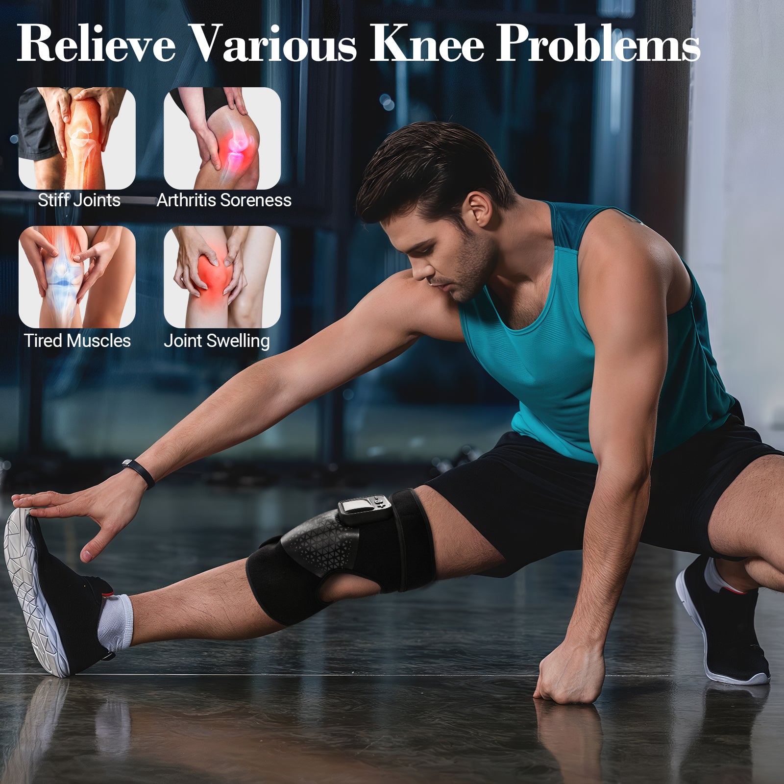 Cordless Heated Knee Massager with Vibration | 6 Modes, 5 Heat Levels, Pain Relief Wrap – CPL-5557-BLK