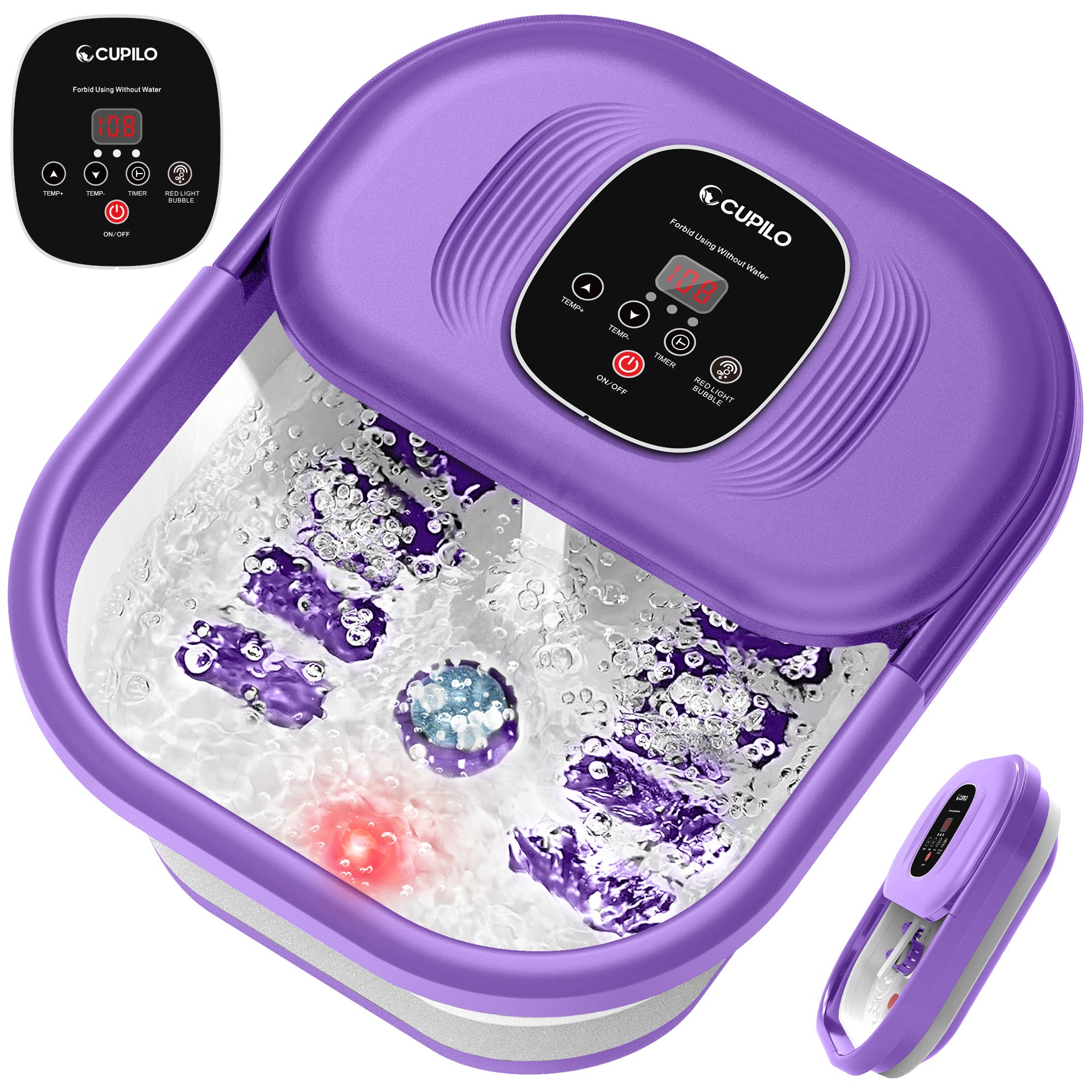 CPL-5538-PUR-WM Cupilo Foot Spa Bath Massager with Heat, Collapsible Foot Spa Soaking Tub for Soothe & Relax feet with Bubbles, Red Light and Rollers, Gifts
