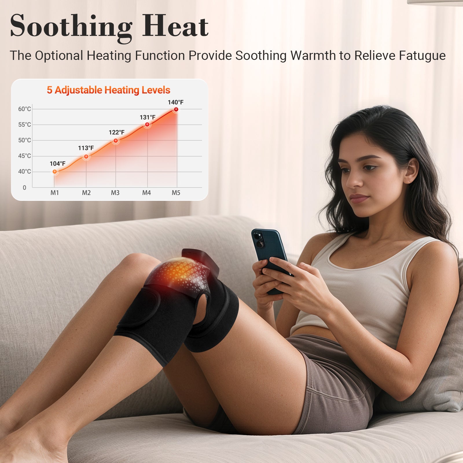 Cordless Heated Knee Massager with Vibration | 6 Modes, 5 Heat Levels, Pain Relief Wrap – CPL-5557-BLK