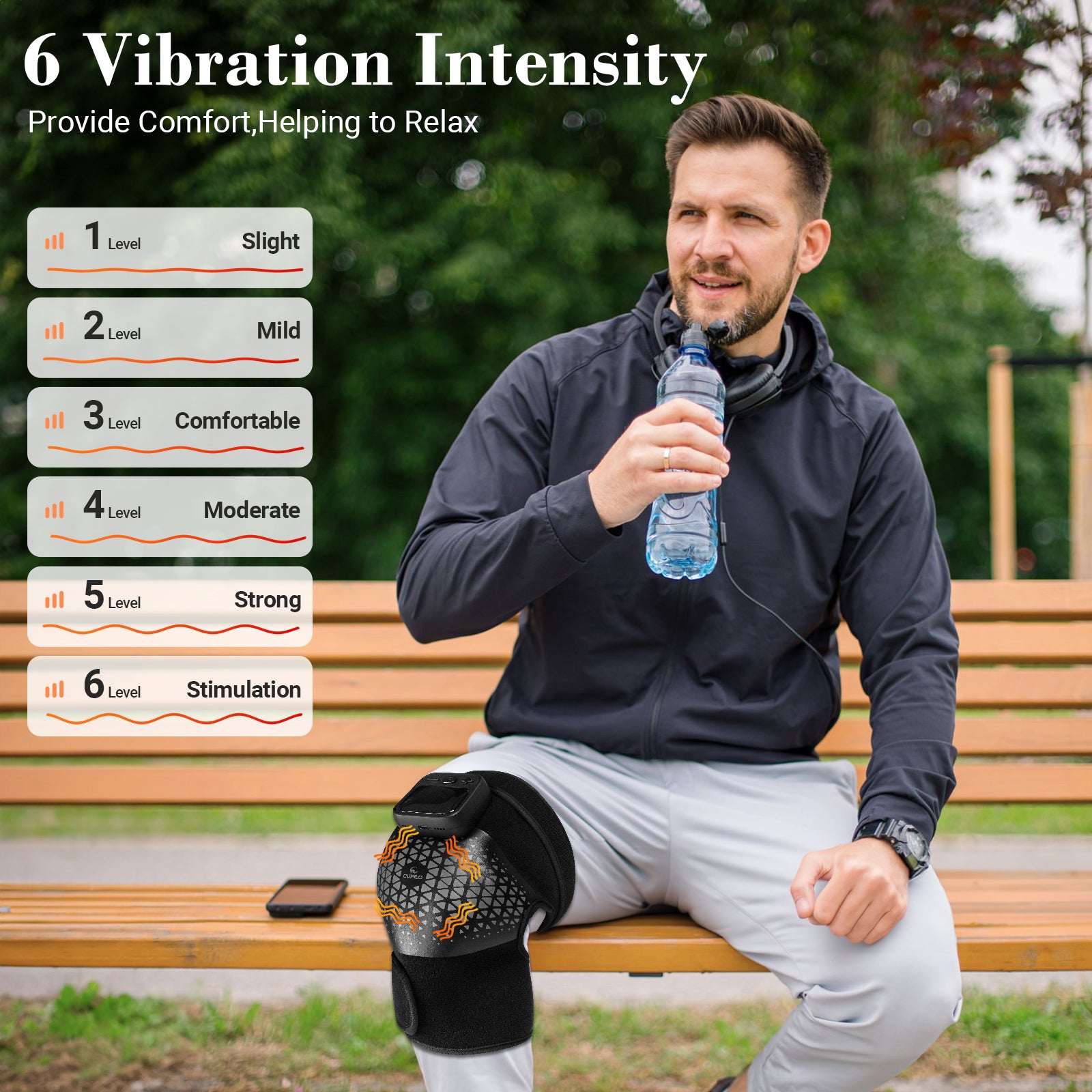 Cordless Heated Knee Massager with Vibration | 6 Modes, 5 Heat Levels, Pain Relief Wrap – CPL-5557-BLK