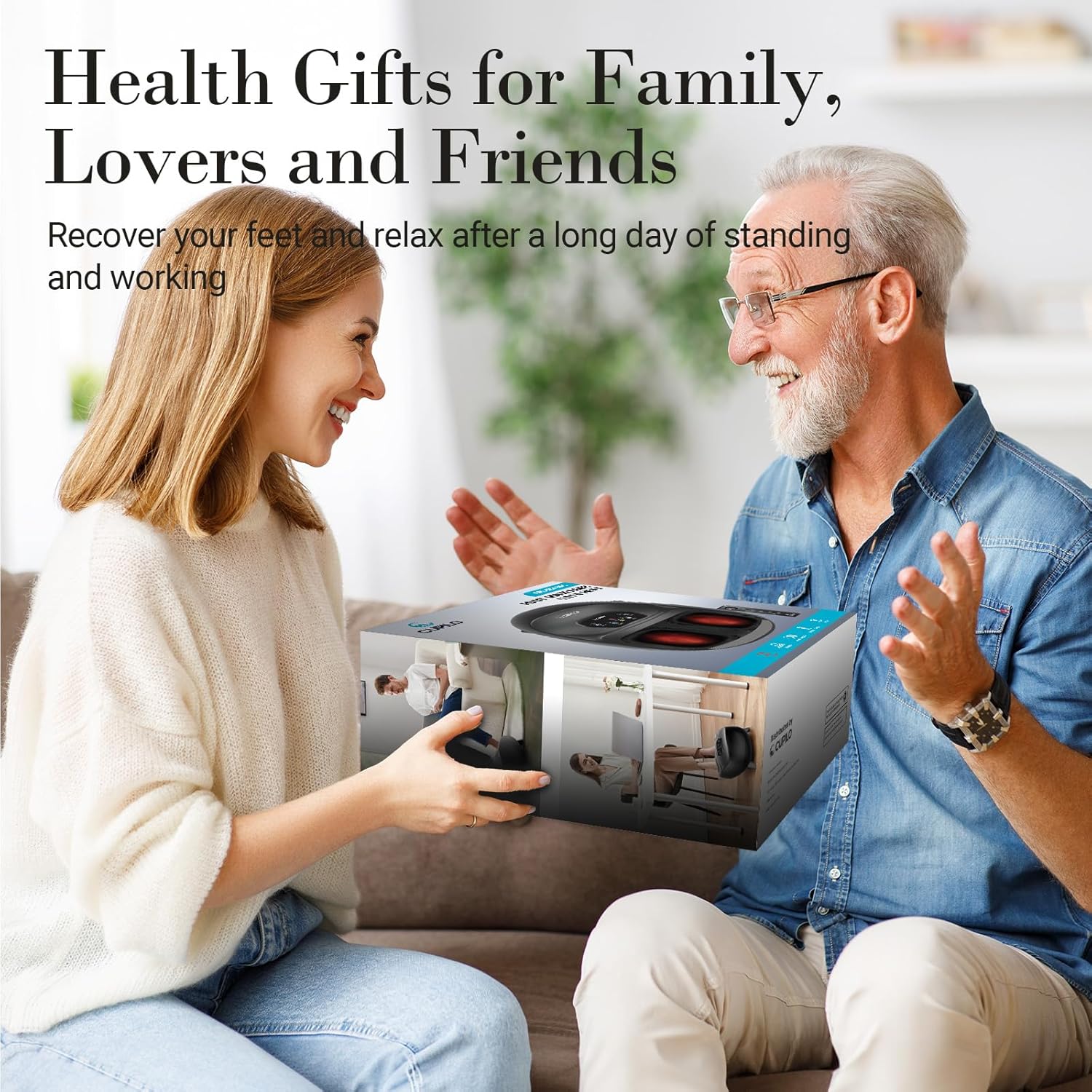 CPL-5549RCWHT-WM Cupilo Shiatsu Foot Massager with Heat for Neuropathy,Foot Blood Circulation, Black,Gifts for Mom Dad Men,Fits Up to 14"