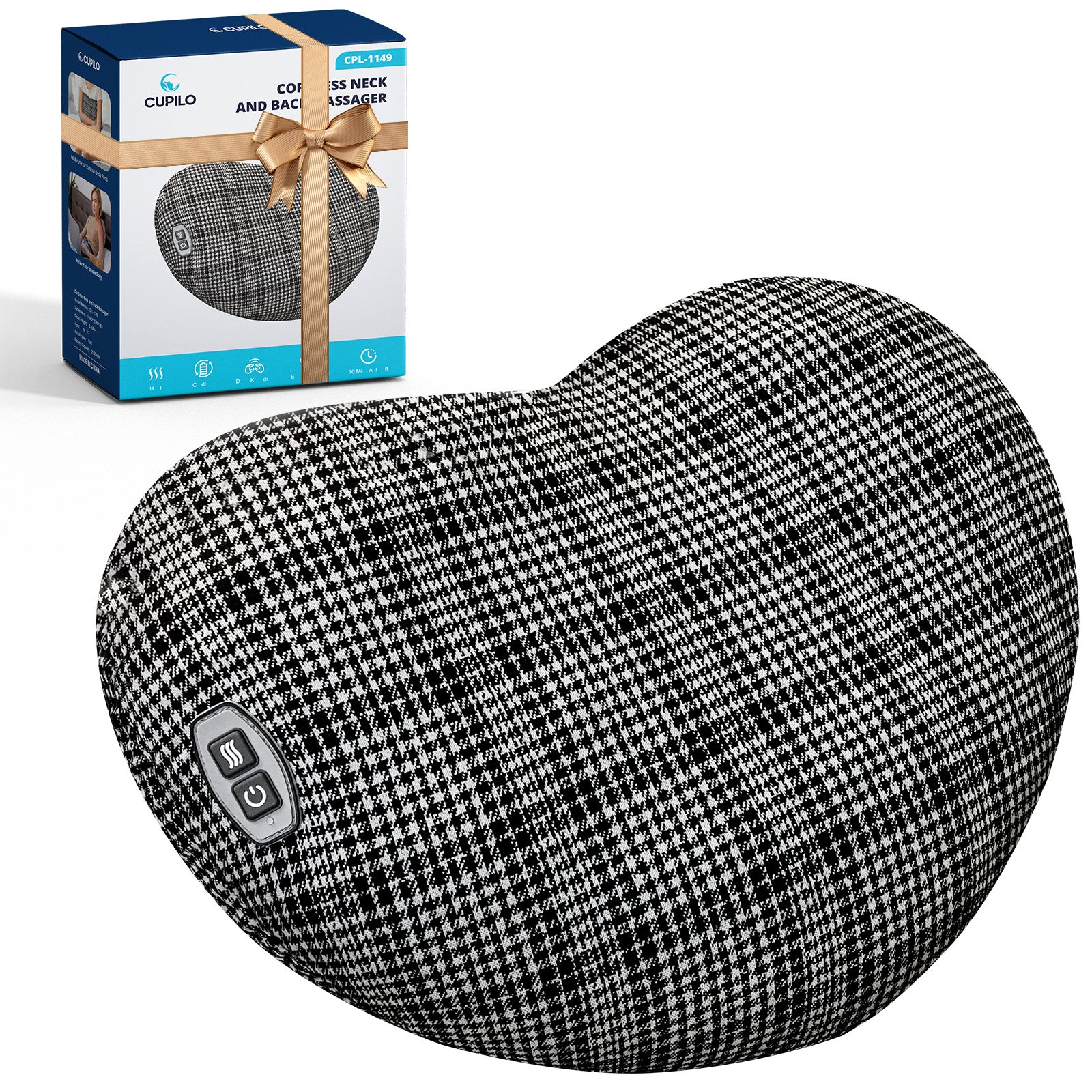 WM-1149 CuPiLo Back Massager for Pain Relief, Fathers Day Dad Gifts for Men, FSA Eligible HSA, Cordless 120min Neck and Back Massager, Plush Skin-Friendly Kneading Massage Pillow for Full Body Relaxation