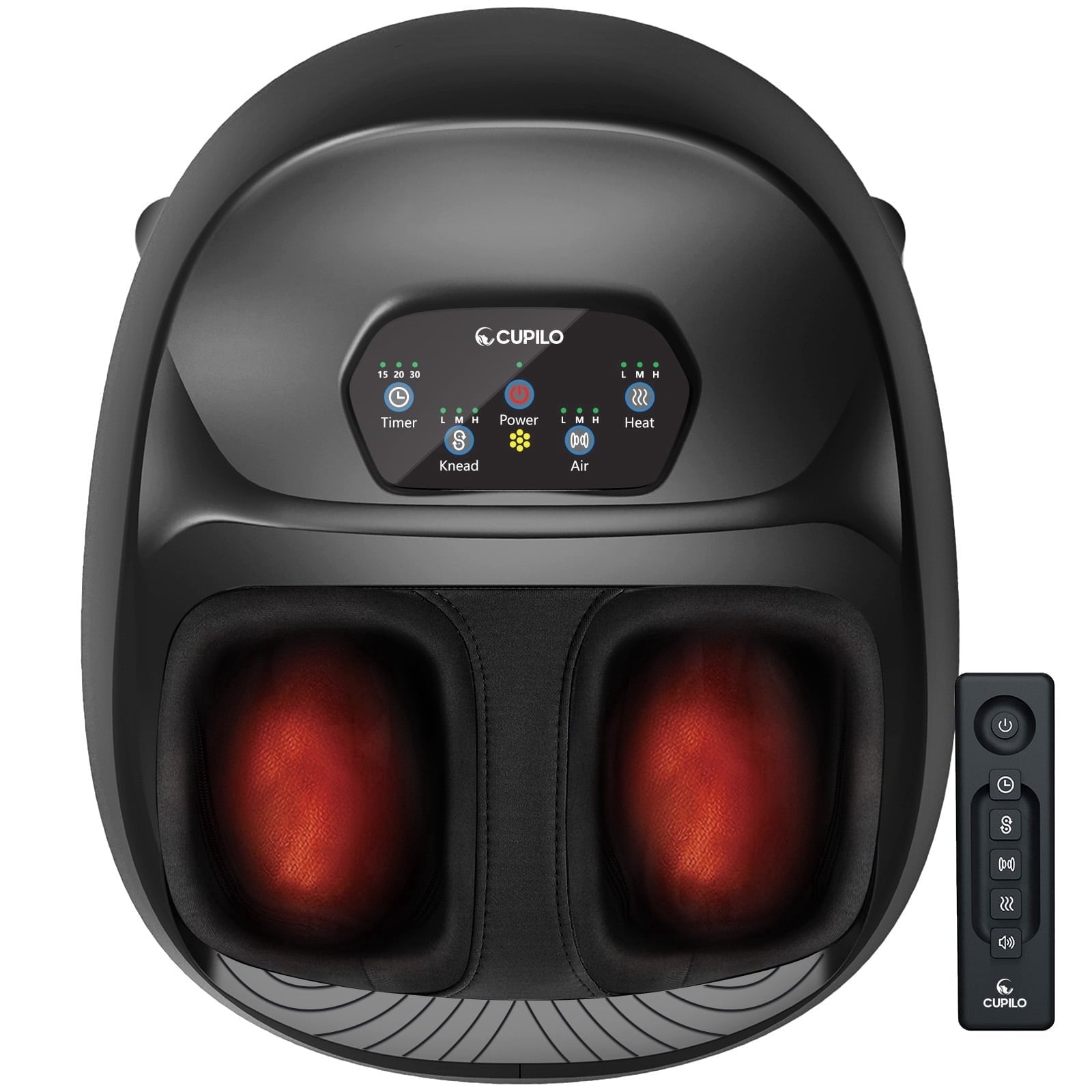 CPL-5549RCBLK-WM CuPiLo Shiatsu Foot Massager, Upgraded Full Feet Massager with Remote Control, 3 Heating, 3 Compression, 3 Deep Kneading & Timer for Plantar Fasciitis, Neuropathy, Fits Up to 14
