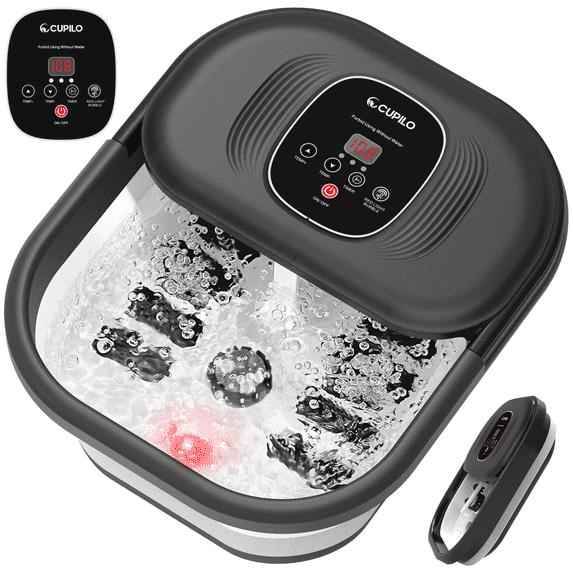 CPL-5538 WM Cupilo Foot Spa Bath Massager with Heat, Collapsible Foot Spa Soaking Tub for Soothe & Relax Feet with Bubbles, Red Light and Shiatsu Massage Rollers, Gifts