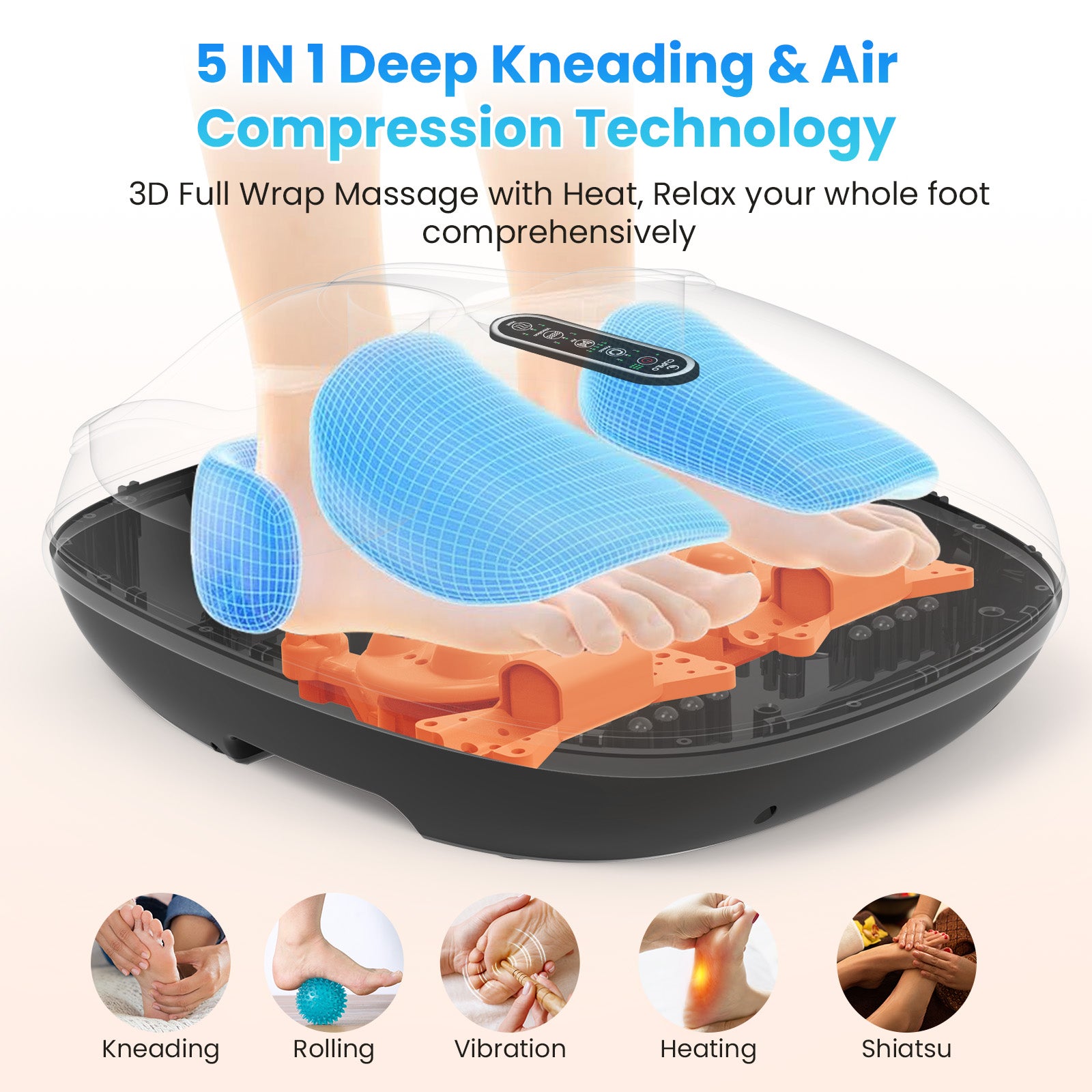 CPL-5522RC-WM CuPiLo Foot Massager Machine with Heat & Remote Control, Shiatsu Deep Kneading Foot Massager for Plantar Fasciitis, Tired Muscles, Neuropathy, Blood Circulation, Size up to 13''