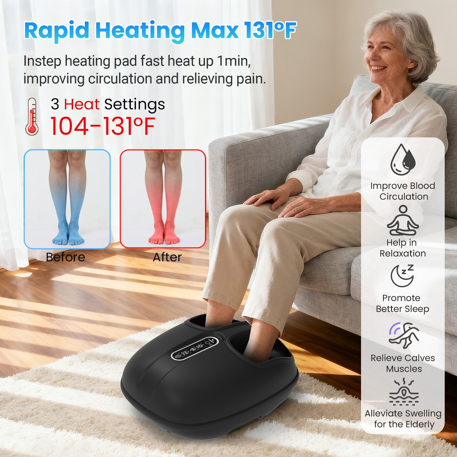 CPL-5522RC-WM CuPiLo Foot Massager Machine with Heat & Remote Control, Shiatsu Deep Kneading Foot Massager for Plantar Fasciitis, Tired Muscles, Neuropathy, Blood Circulation, Size up to 13''