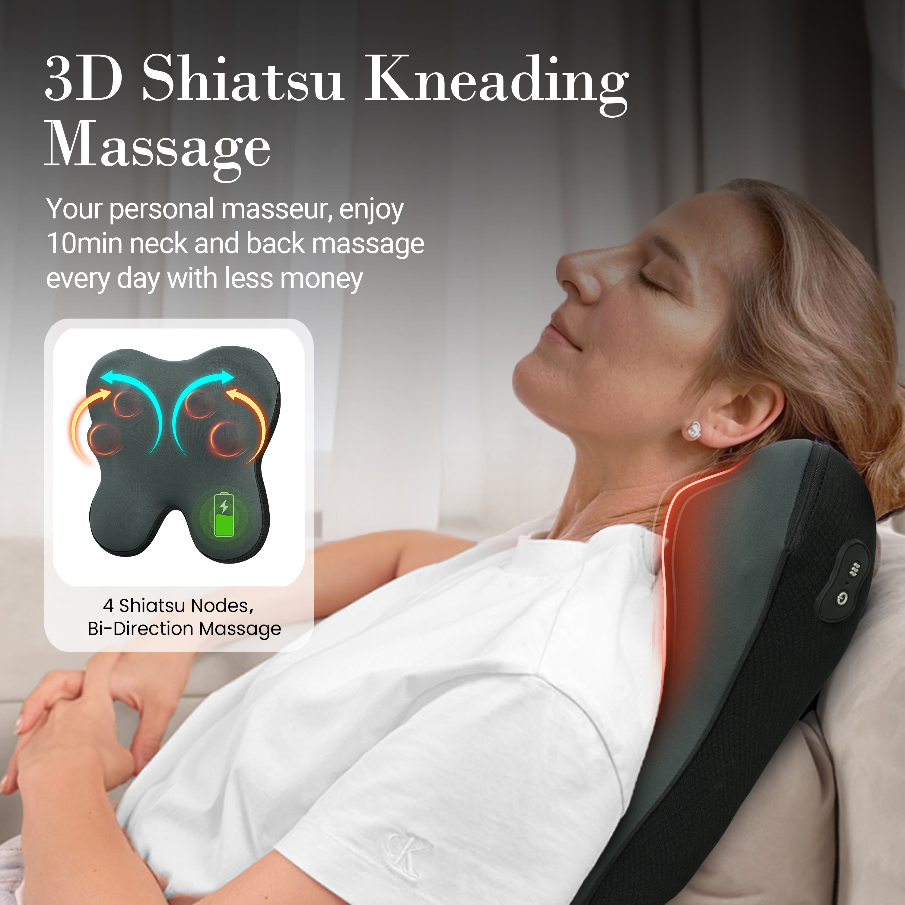 WM-1147 CuPiLo Cordless Back Massager, Shiatsu Neck and back Massager with Heat for Muscle Pain Relief, Kneading Massage Pillow for Neck, Back, Shoulder, Fathers Day Dad Gifts for Men Husband