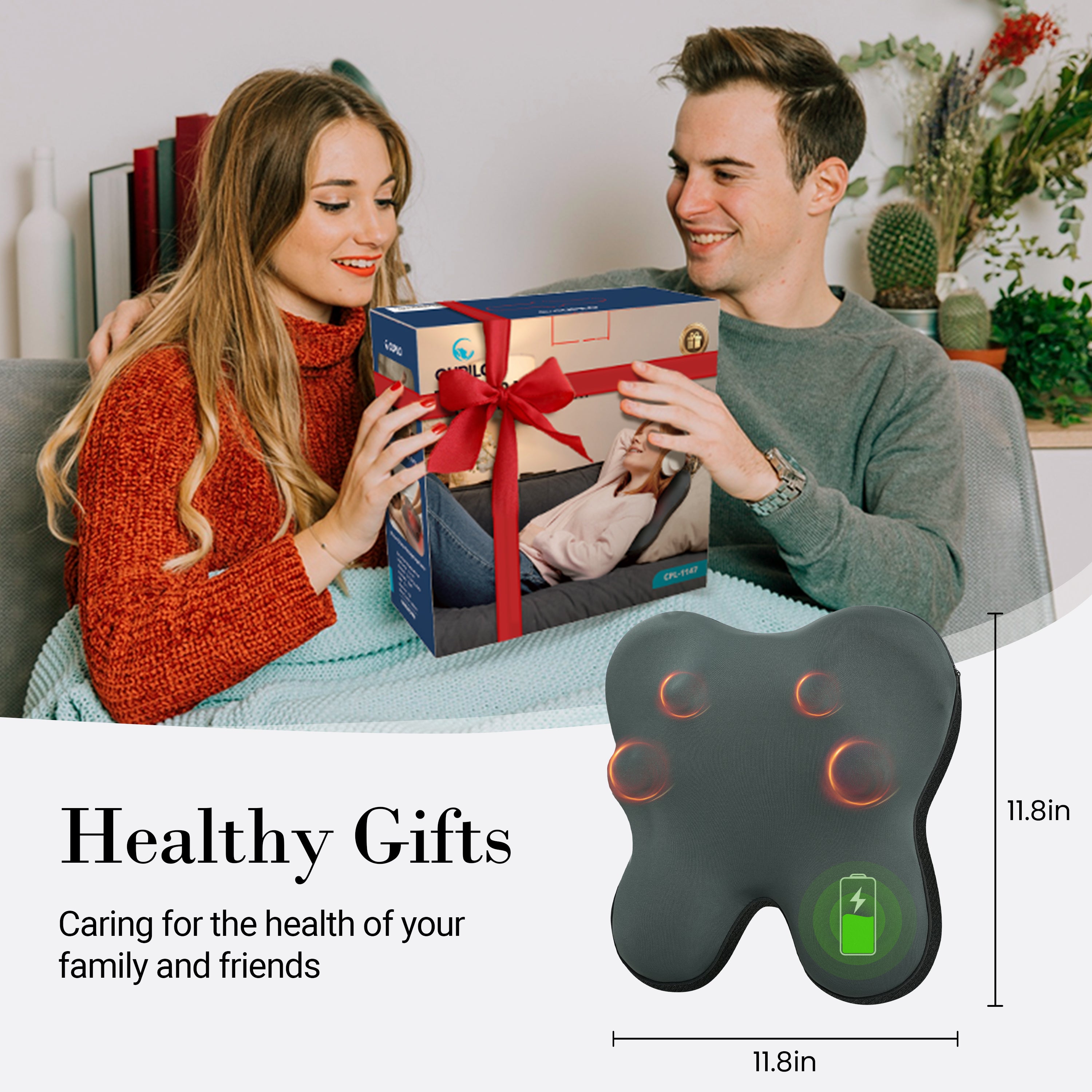 WM-1147 CuPiLo Cordless Back Massager, Shiatsu Neck and back Massager with Heat for Muscle Pain Relief, Kneading Massage Pillow for Neck, Back, Shoulder, Fathers Day Dad Gifts for Men Husband