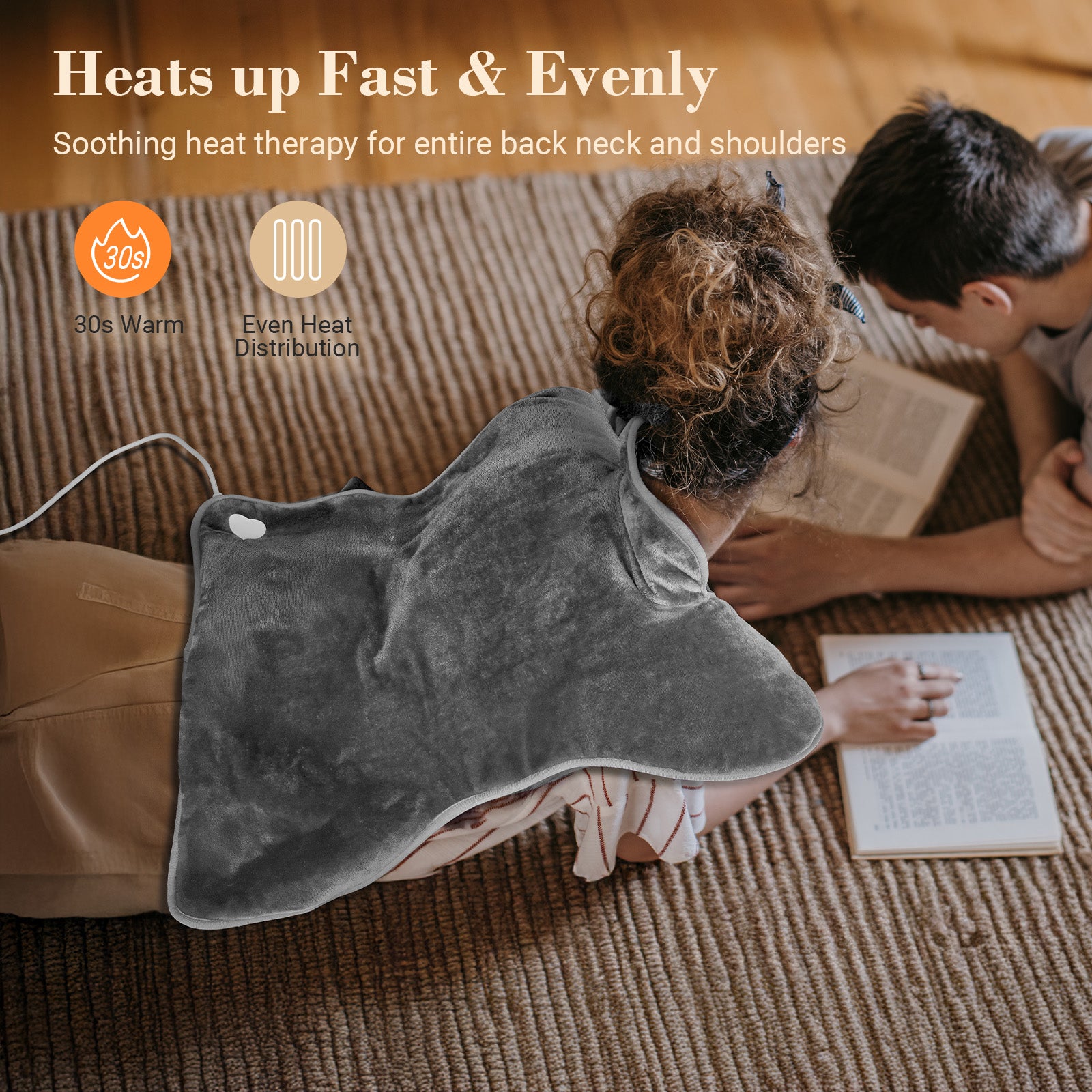 Wearable Heating Pad for Back Pain Relief 24"x33" – Electric Heat Wrap for Neck, Shoulders & Back, Great Gift for Mom, Dad, Women, Men - CPL-SN-L-GRY