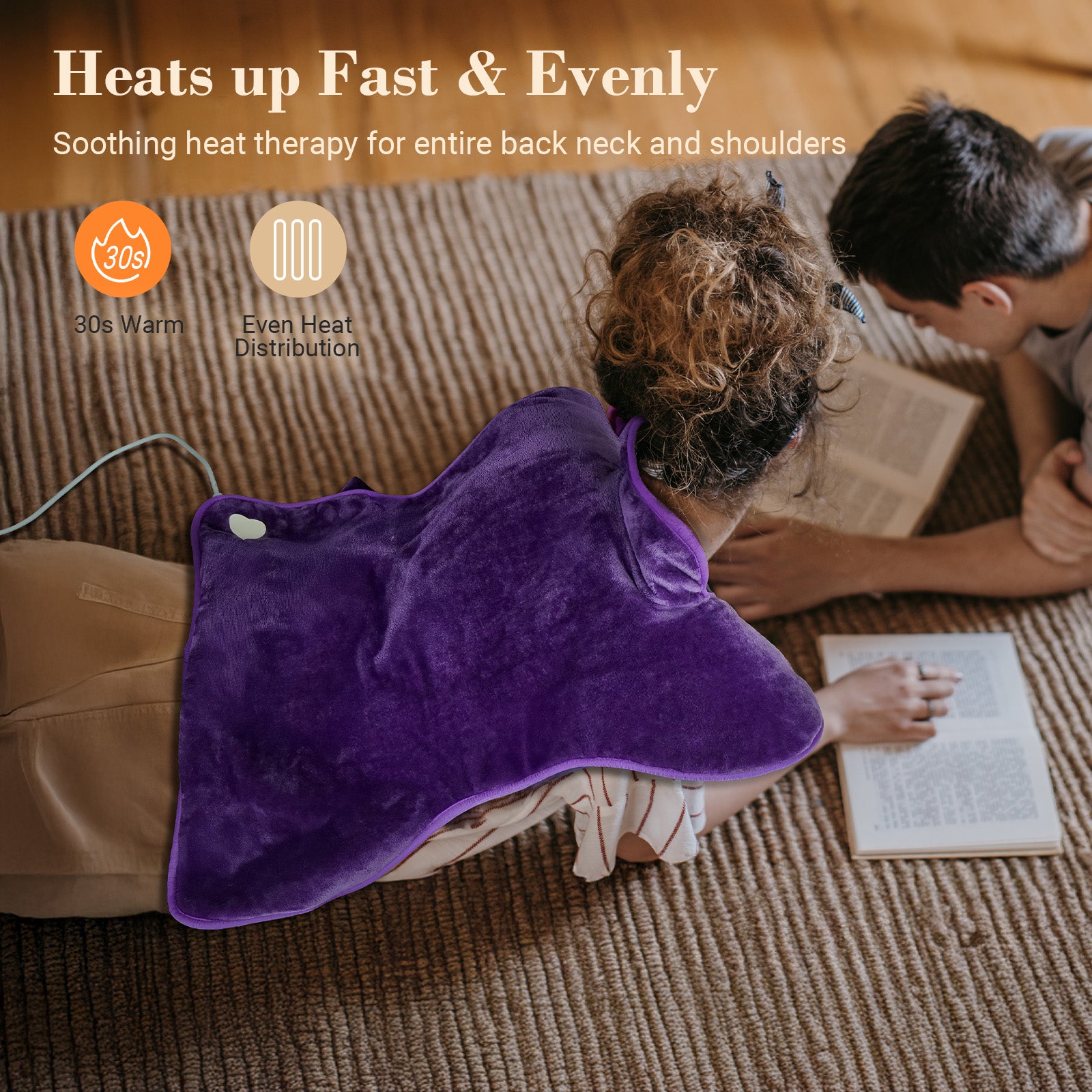 Wearable Heating Pad for Back Pain Relief 24"x33" – Electric Heat Wrap for Neck, Shoulders & Back, Great Gift for Mom, Dad, Women, Men - CPL-SN-L-PUR