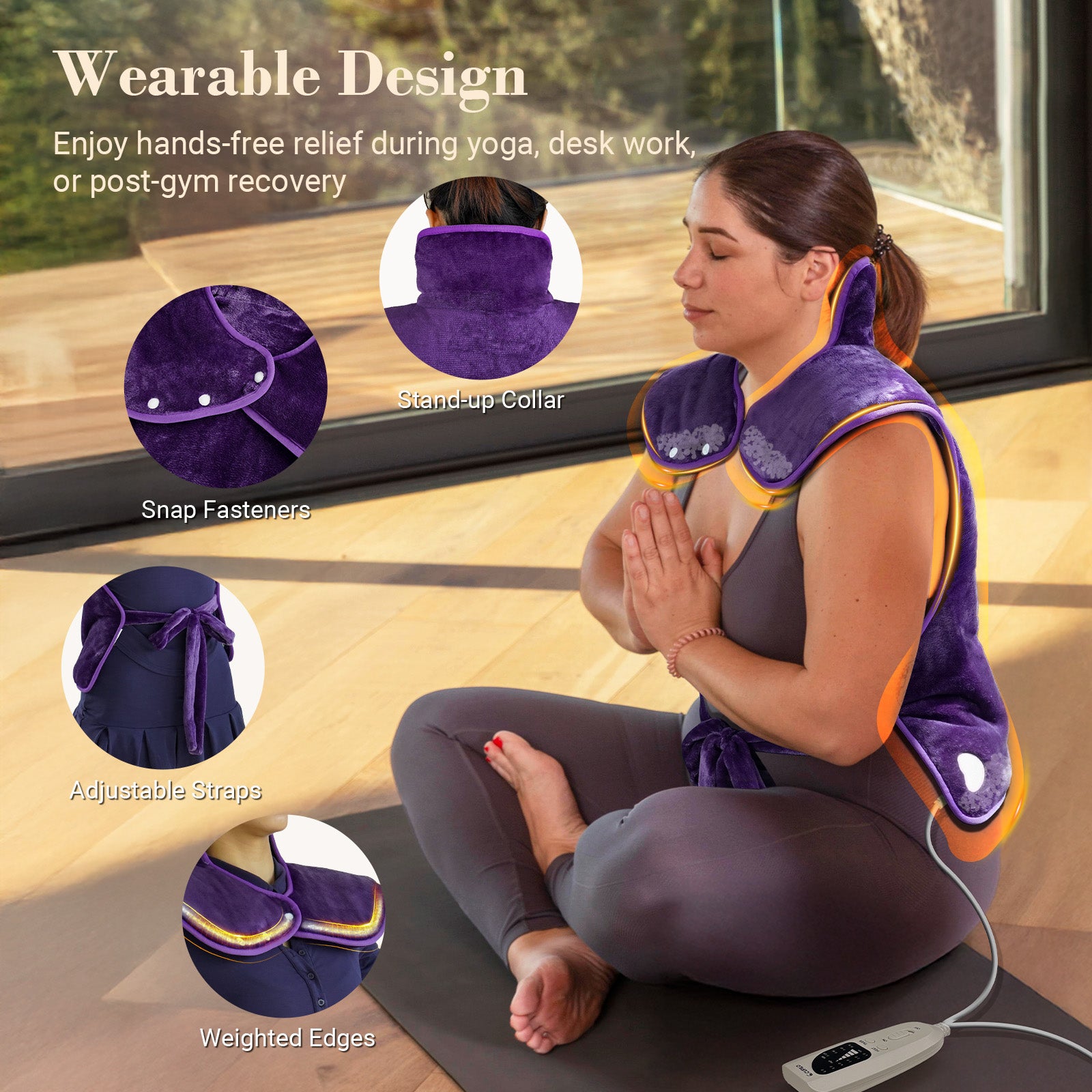 Wearable Heating Pad for Back Pain Relief 24"x33" – Electric Heat Wrap for Neck, Shoulders & Back, Great Gift for Mom, Dad, Women, Men - CPL-SN-L-PUR