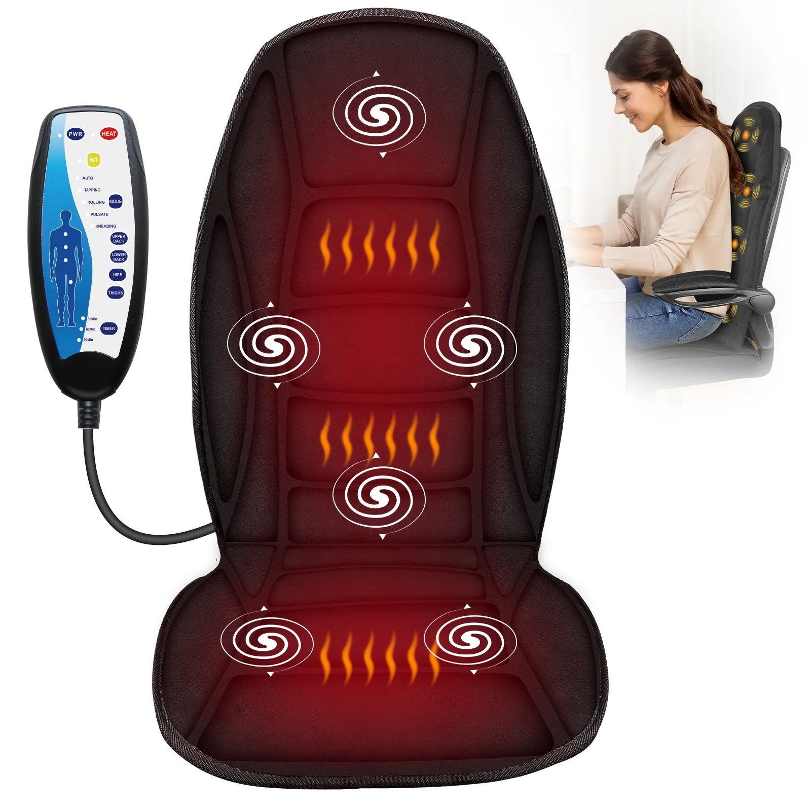 WM-CP-2708 Cupilo Massage Seat Cushion with Heat, Back Massager with Vibration for Back Pain Relief, 6 Vibration Motors & 2 heat levels