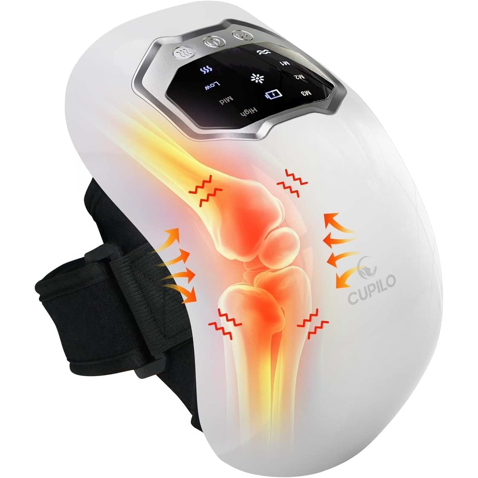 WM-CPL-5552-WHT CuPiLo Cordless Knee Massager, Knee Massage with Heat, 3 Heating, 3 Vibration Modes