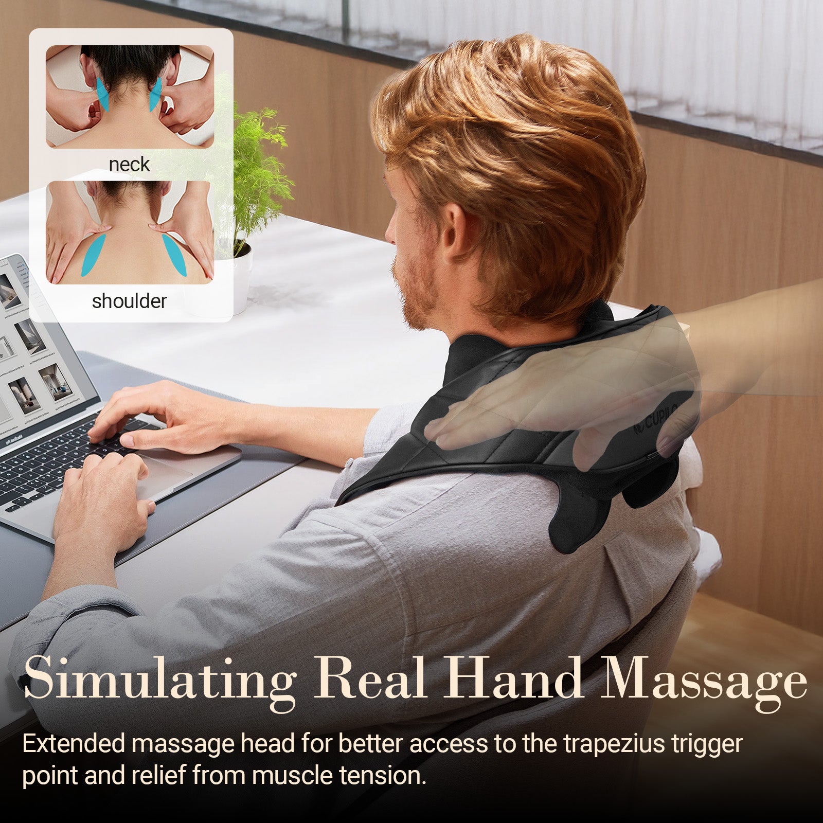 WM-6682N-BK Cupilo Neck Massager Shiatsu Neck and Back Massager with Heat, 6D Cordless Electric Deep Tissue Kneading Massage Pillow for Shoulder Leg Body Muscle Pain Relief, Gifts for Men Women